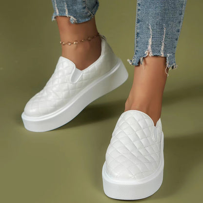 Flat Round Toe Low Heel Simple Solid Color Slip-on Shoes