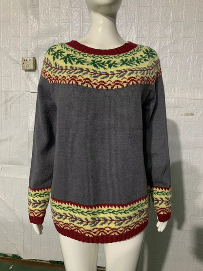 Women's Round Neck Multicolor Loose Fashion Pullover Sweater