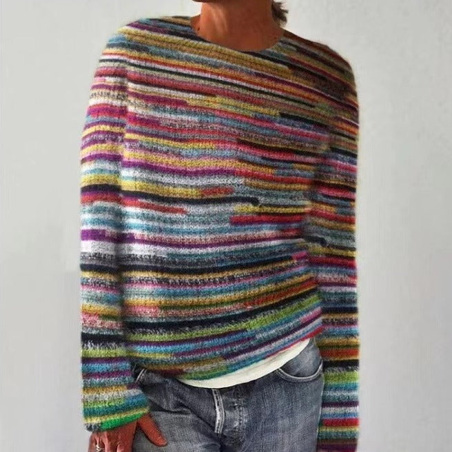 Women's Round Neck Multicolor Loose Fashion Pullover Sweater