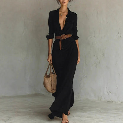 Women's Elegant Solid Color Irregular Folds Containing Belt Dress